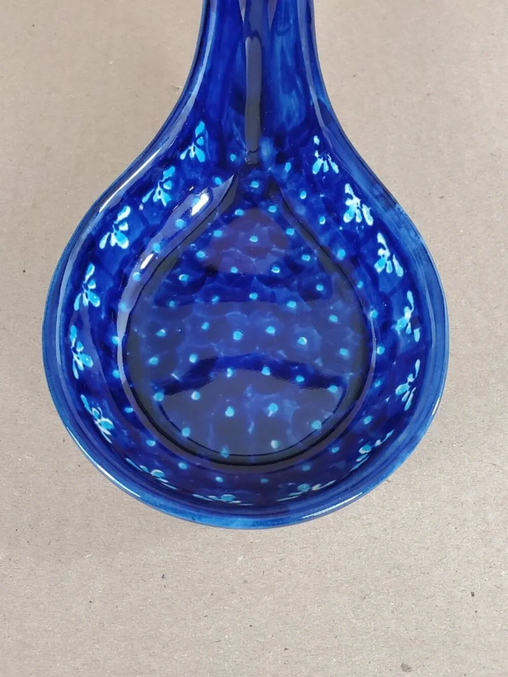Vintage Boleslawiec  Polish Pottery Spoon Ladle Rest Cobalt Blue Floral